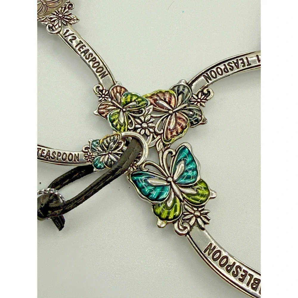 GANZ ER32896 Butterfly Floral Measuring Spoons 4 Pc Set Enamel NOS New Tag